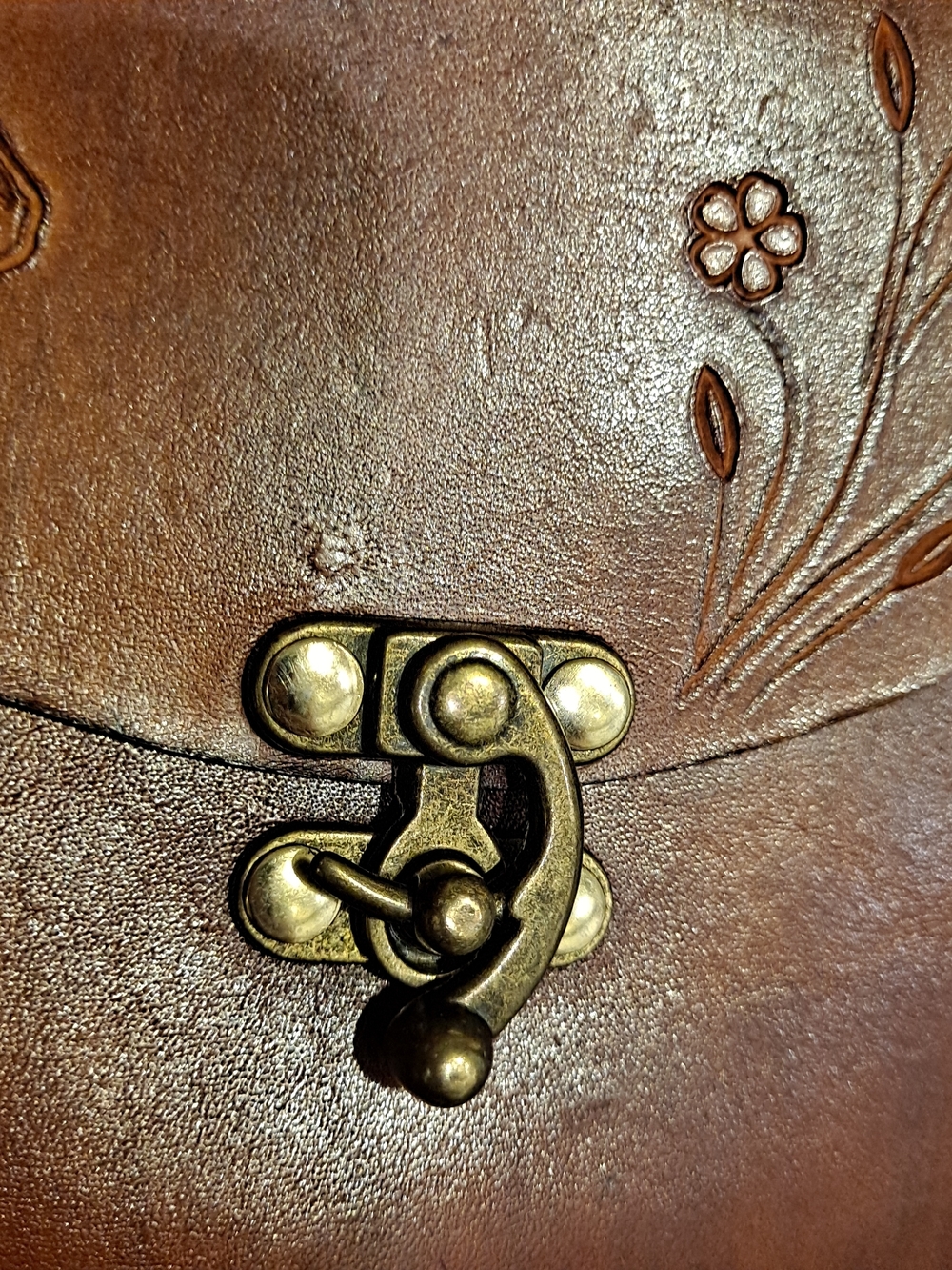 Artisan Crafted Brown Leather Crossbody Bag w/Floral & Horse Tooling Boho - Picture 7 of 10